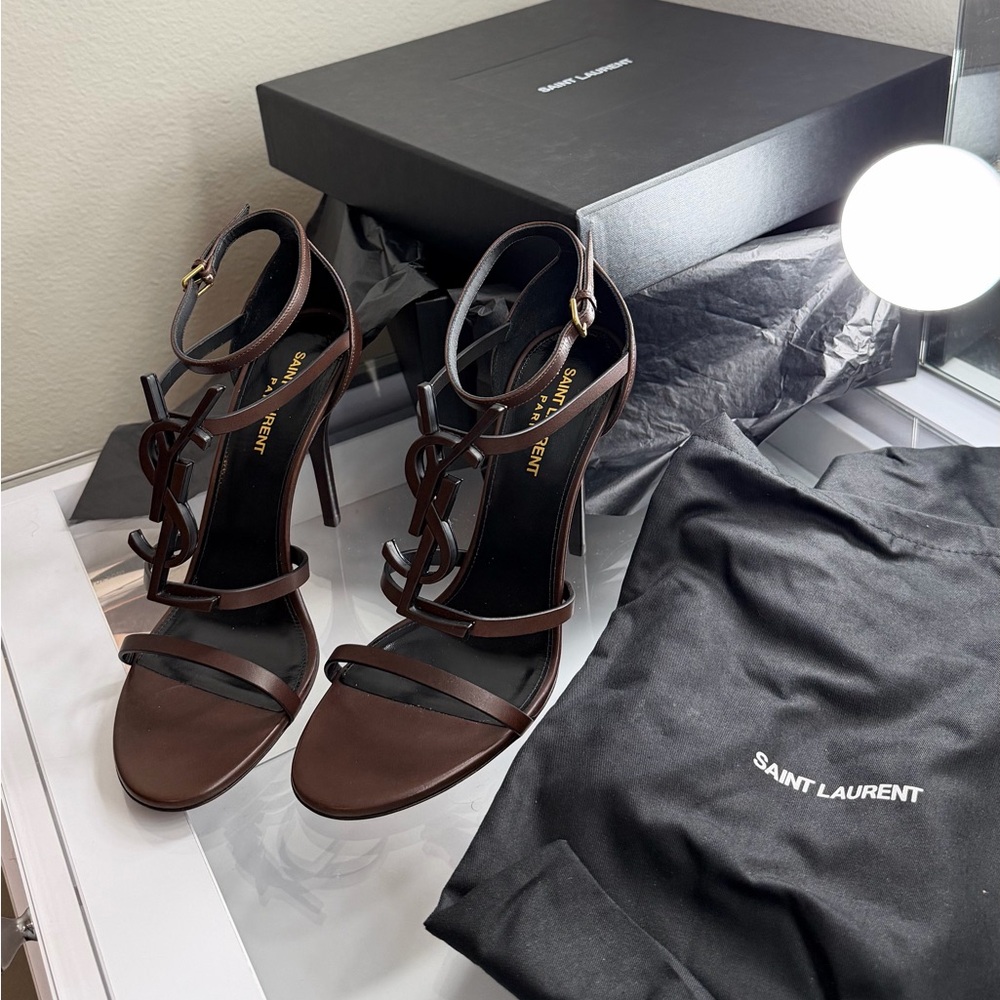 Yves Saint Laurent Dark Brown Strappy Heels - Picture 7 of 13